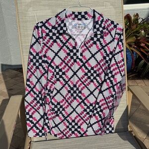 IBKUL Women's Geometric Pink and Navy Long Sleeve Top
